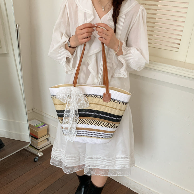 Women 2026 Spring New Straw Tote Summer Large Beach Woven Shoulder Bag