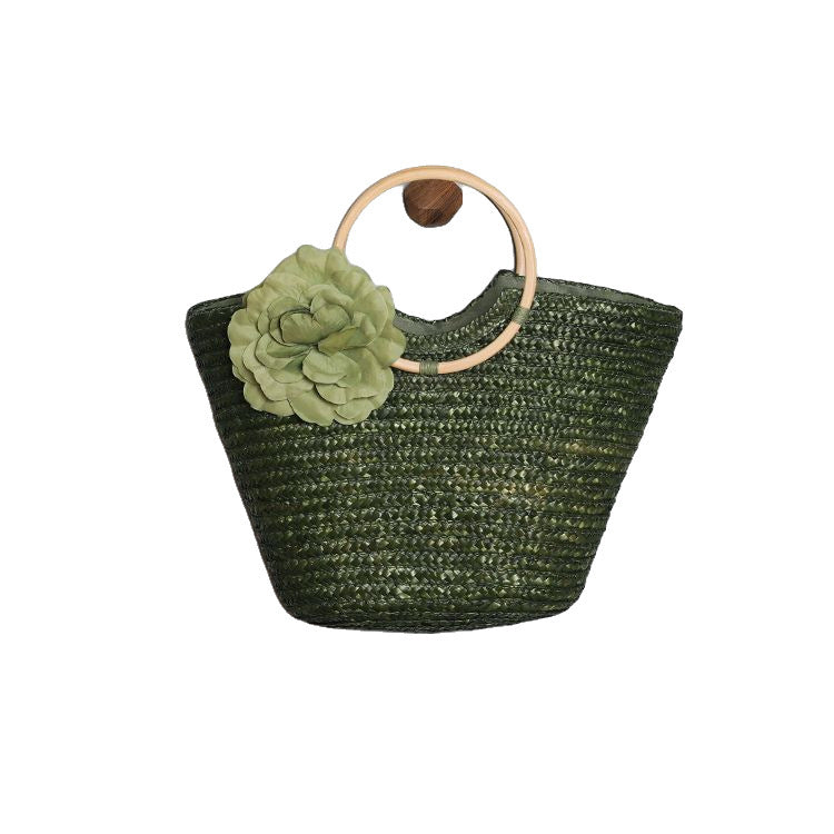 Women 2026 New Wheat Straw Woven Wooden Handle Pastoral Ins Style Handbag