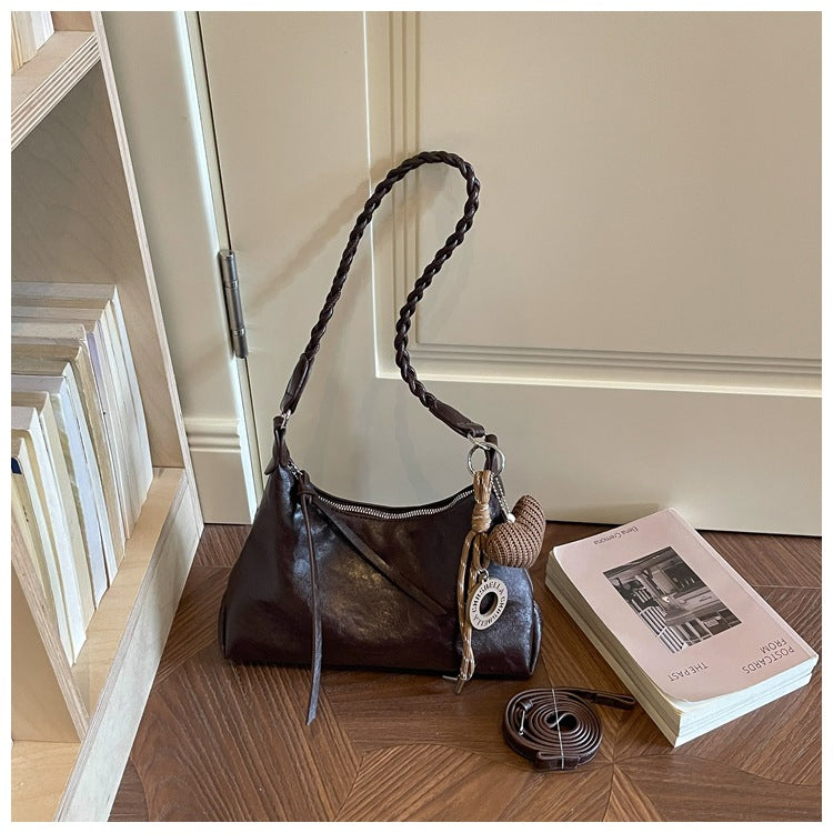 Braided Handle Charm Convertible Everyday Crossbody Bag