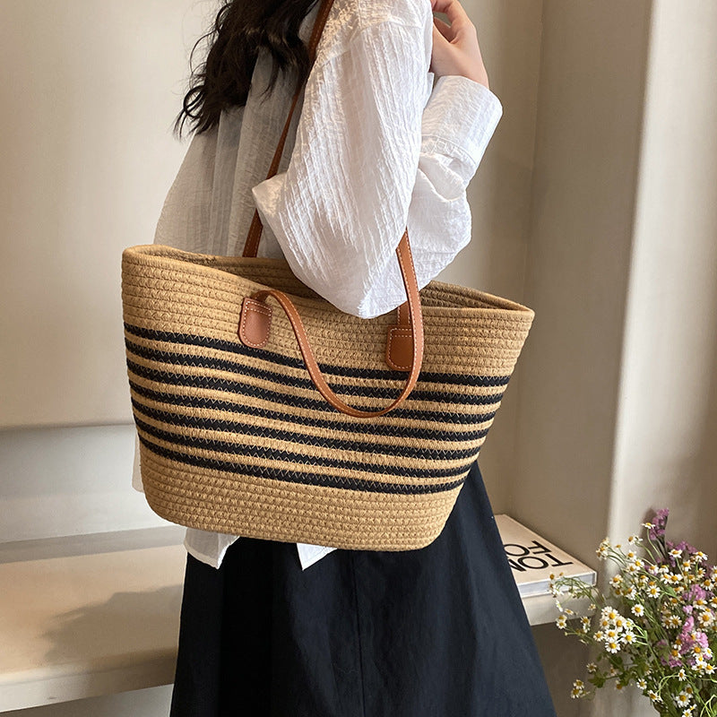 Women New Trendy Woven Beach Large Shoulder Tote Handheld Bag