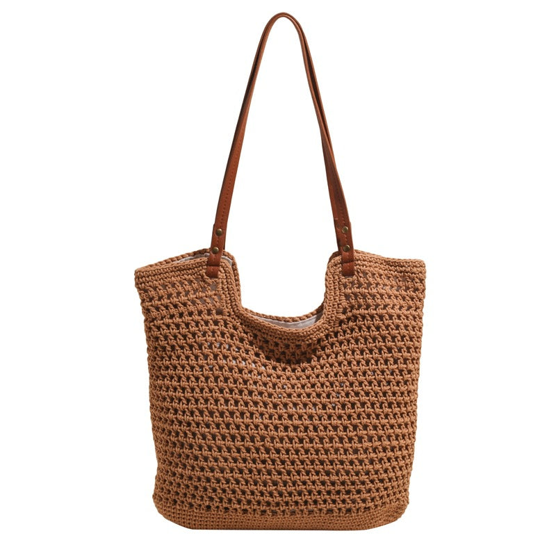 Women Summer New Woven Exquisite Bucket Shoulder Large Straw Bag
