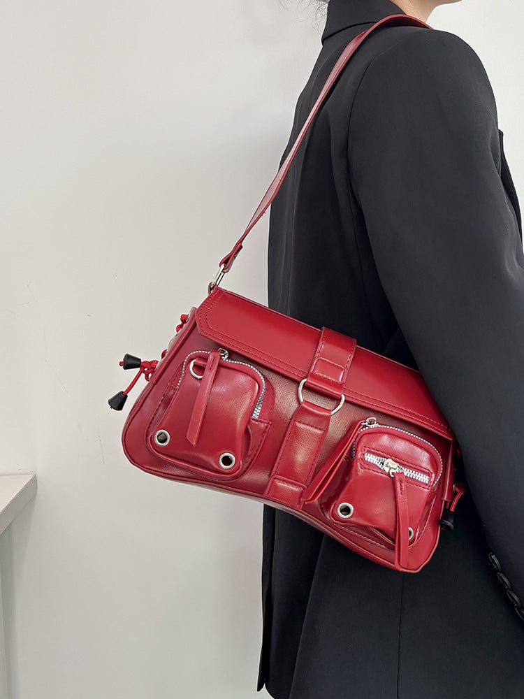 Retro Multi-Pocket Buckle Shoulder Bag