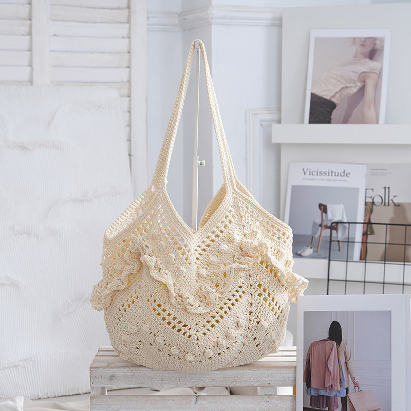 Women 2026 Hollow Woven Shoulder Tote Beach Vacation Bag