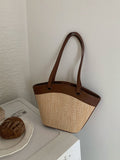 French Retro Straw Vegetable Basket Shoulder Woven Beach Bag