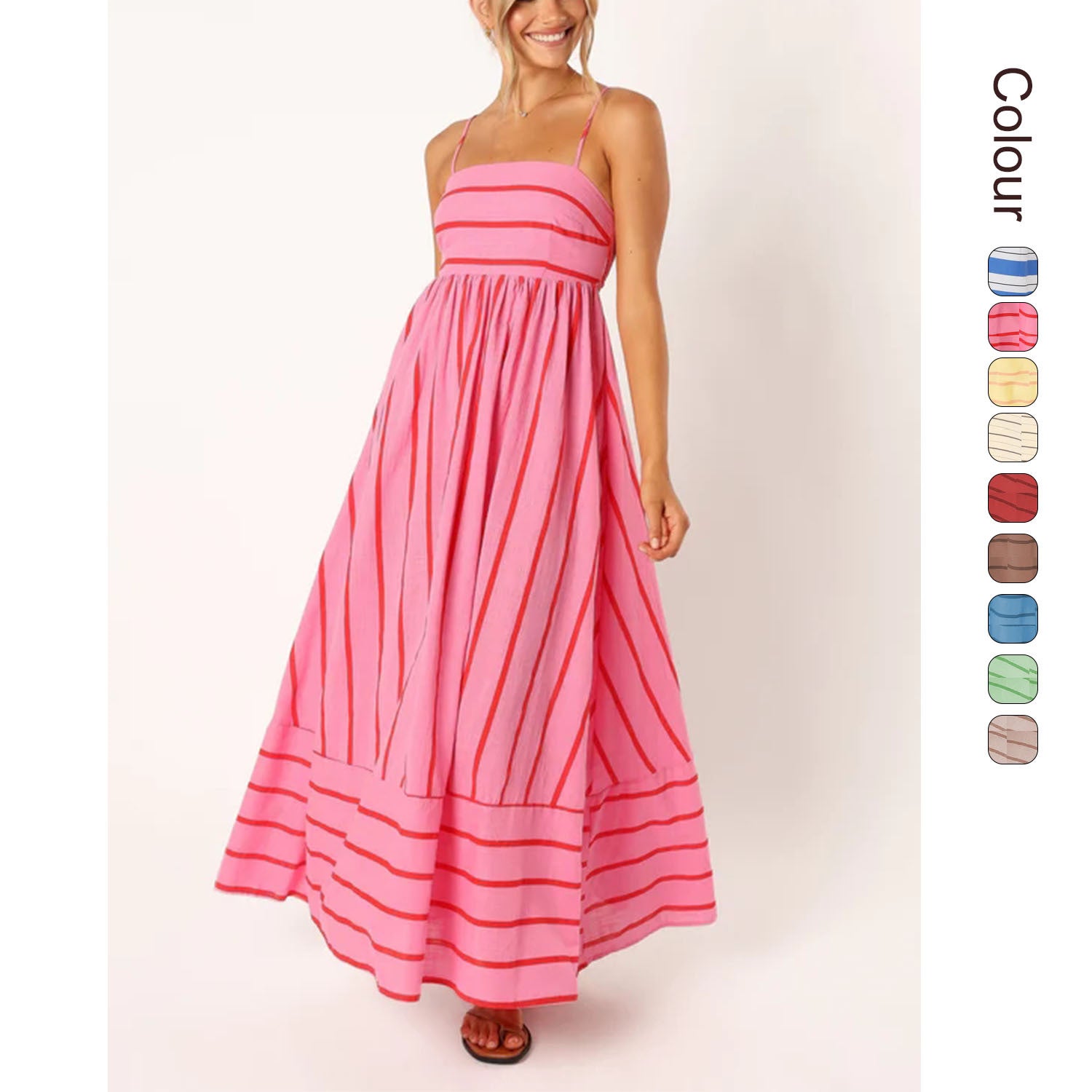 Striped Suspender Backless Large Swing Fresh Dress