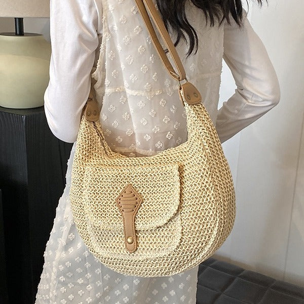 Women Casual Vacation Straw 2026 Summer New Versatile Shoulder Underarm Saddle Large Beach Bag