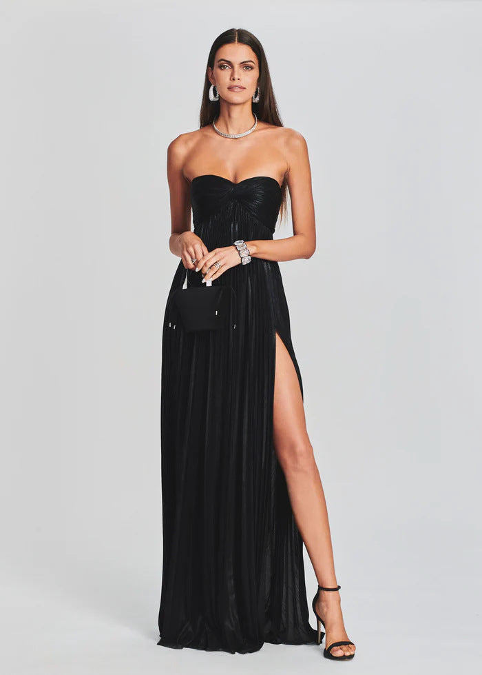 Elegant Textured Sexy Slit Wrap Evening Dress