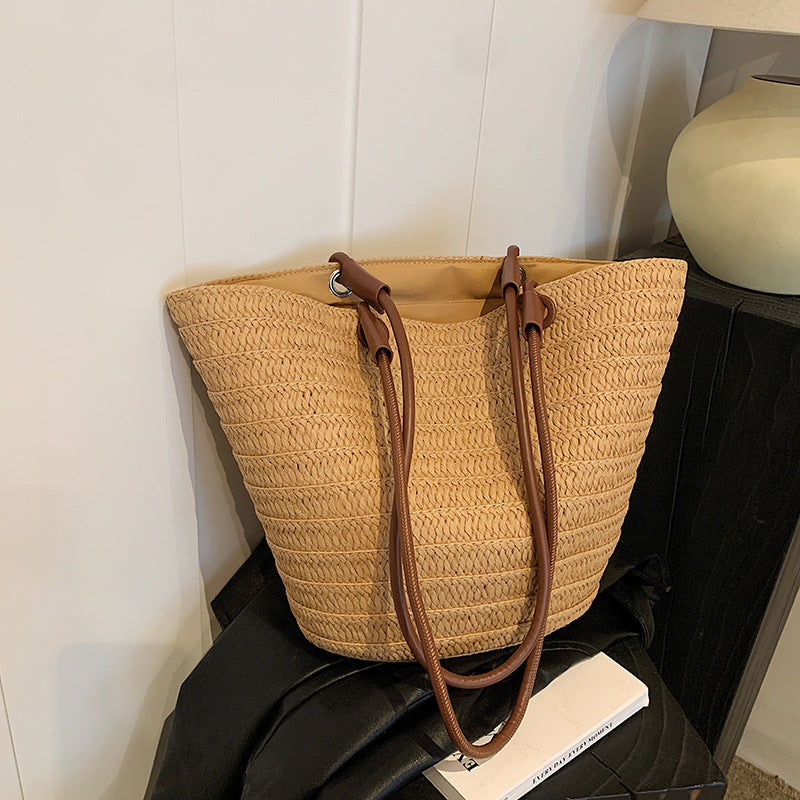 Women French Straw 2026 Summer New Woven Beach Large Shoulder Tote Bag