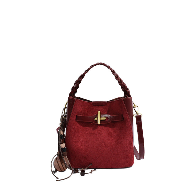 Mini PU Leather Bucket Bag with Twist Lock Detail