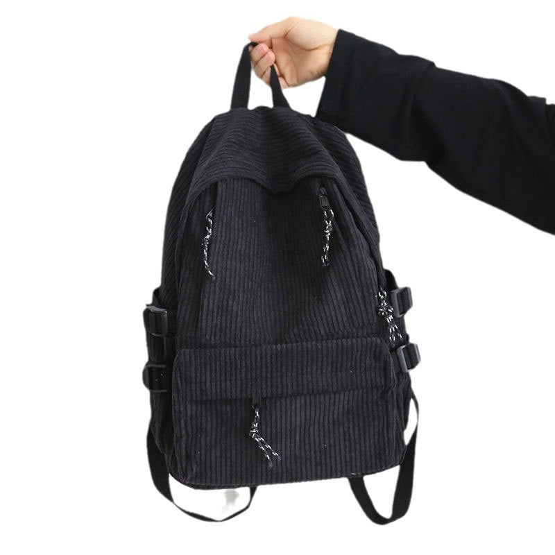 2026 New Corduroy Backpack Female Junior High School Student School Bag Korean Version Versatile College Student Travel Backpack Female