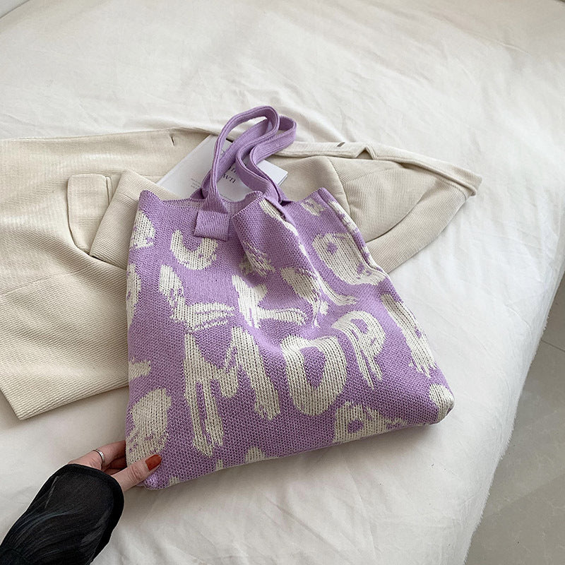 Graphic Letter Knit Tote with Reinforced Straps