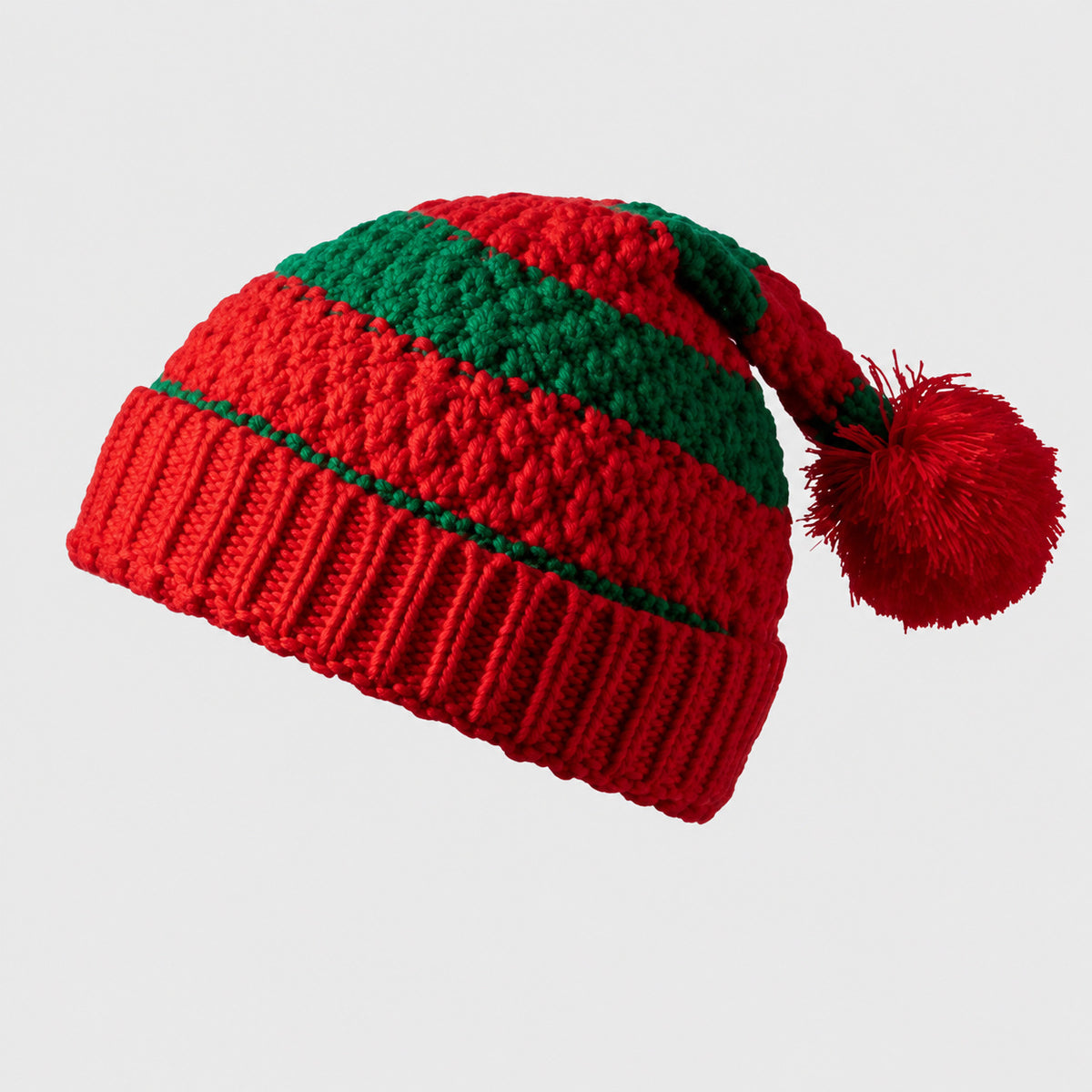 Christmas Knit Elf Pom Pom Cuffs Beanie Hats