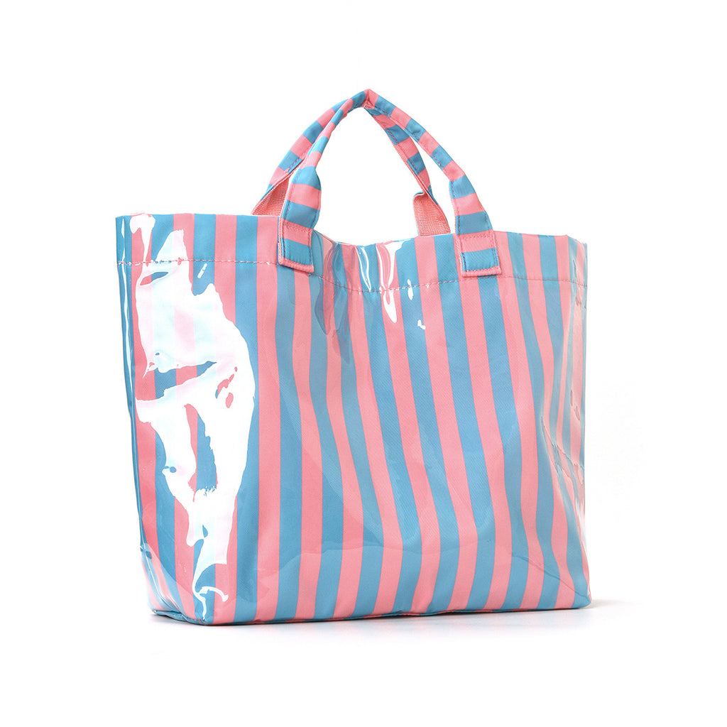 Pvc Glossy Tote Bag Large Capacity Waterproof Striped Handbag Outdoor Travel Beach Bag Mlb2026