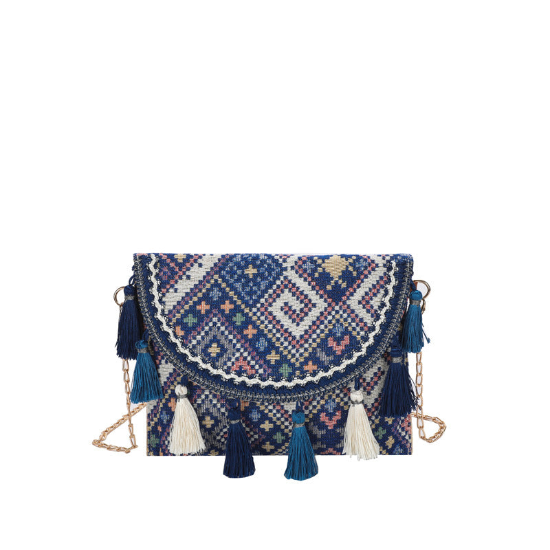Retro Ethnic Chain Woven Canvas Shoulder Bag