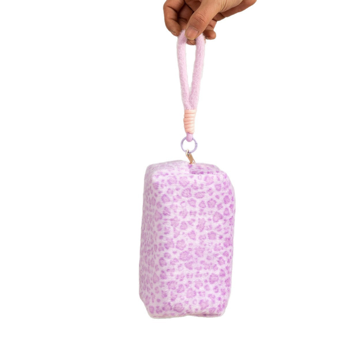 Leopard Print Plush Cosmetic Bag Large Capacity Portable Toiletry Bag