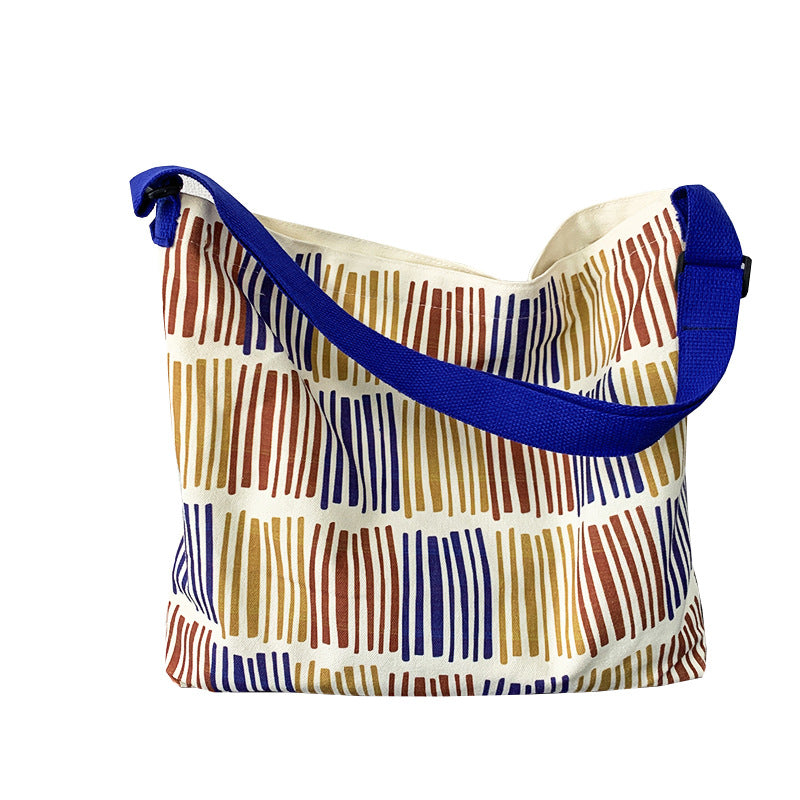 Women Color Block Stripe Crossbody Canvas Bag