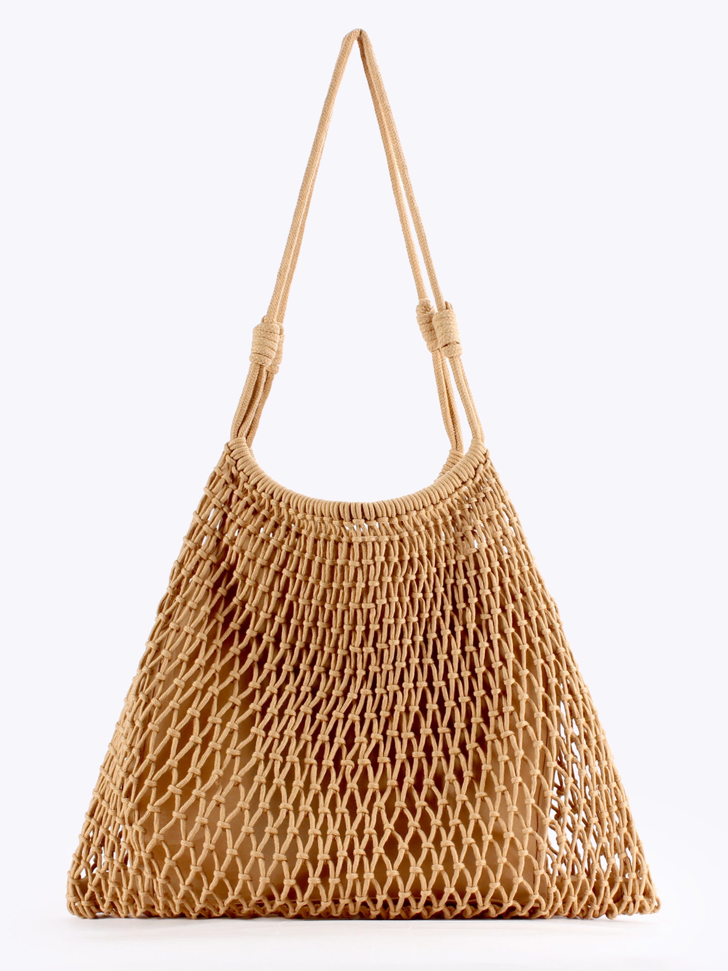Oversized Boho Handwoven Cotton Rope Net Shoulder Bag with Inner Lining