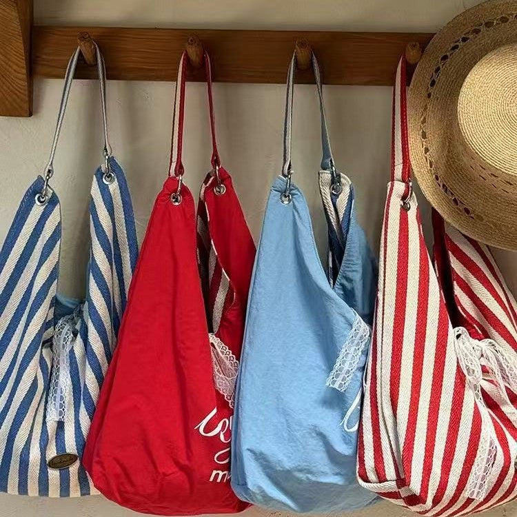 Striped Canvas Large Capacity Tote Bag