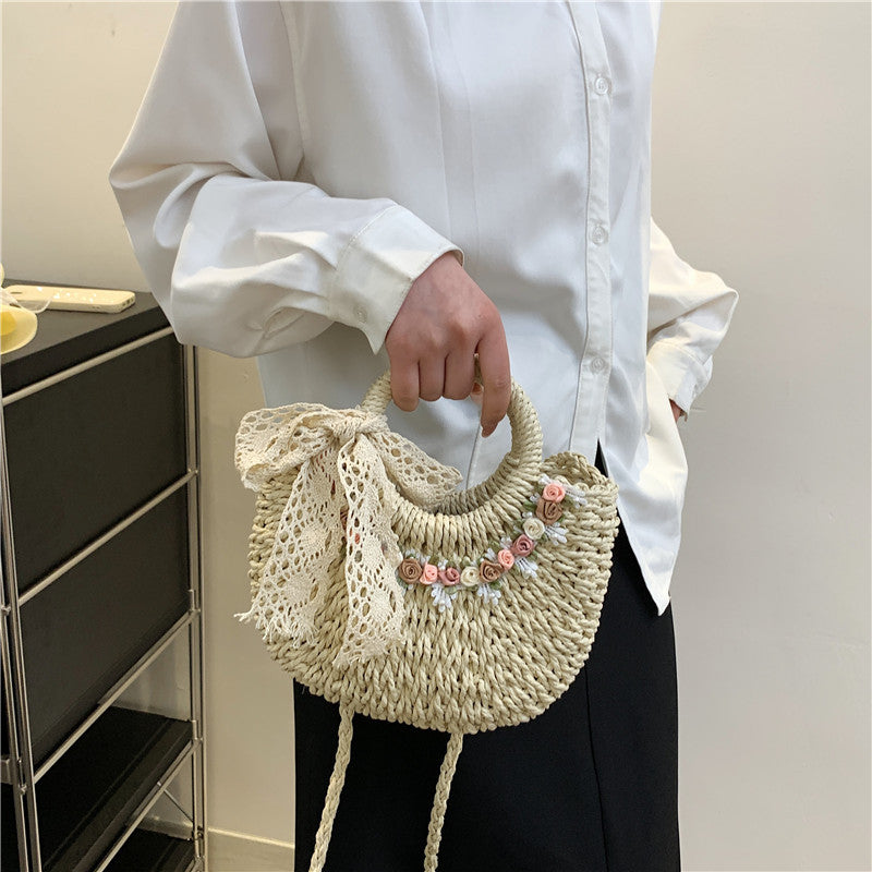 Fresh Floral Woven 2026 New Beach Shoulder Handheld Straw Bag
