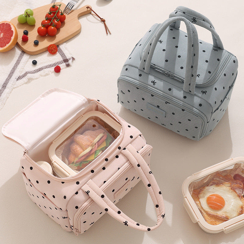 Polka Dot Corduroy Insulated Lunch Bag