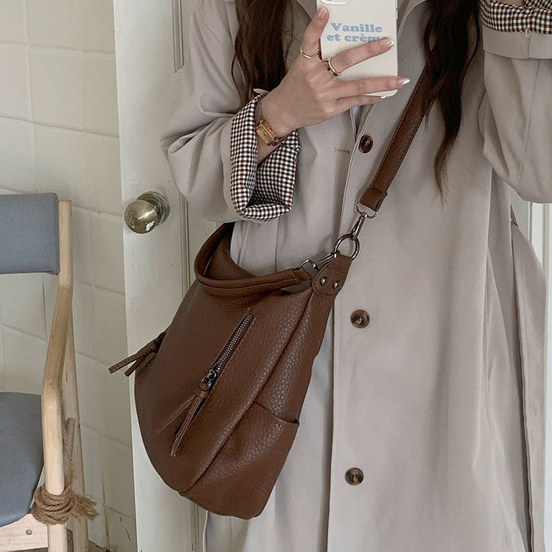 Pebbled Vegan Leather Hobo Crossbody Shoulder Bag