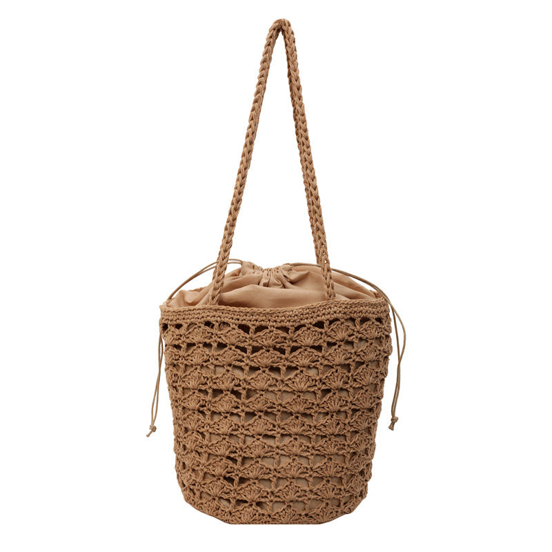 Women Fashion Hollow Woven 2026 New Lazy Shoulder Bucket Beach Bag