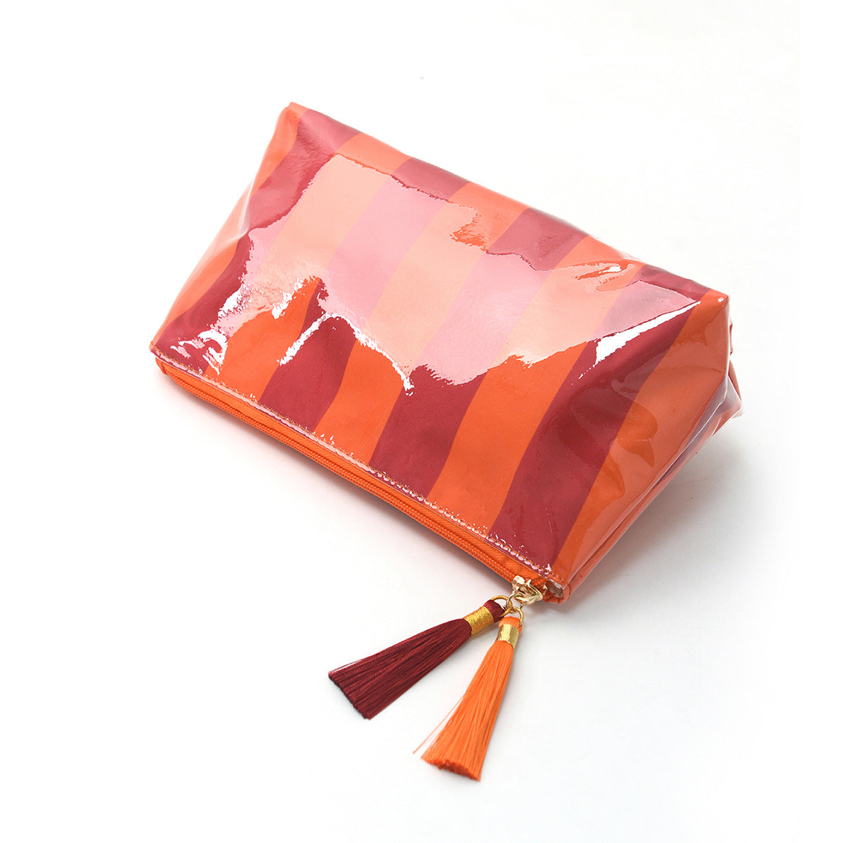 PVC Striped Tassel Zipper Waterproof Travel Cosmetic Bag