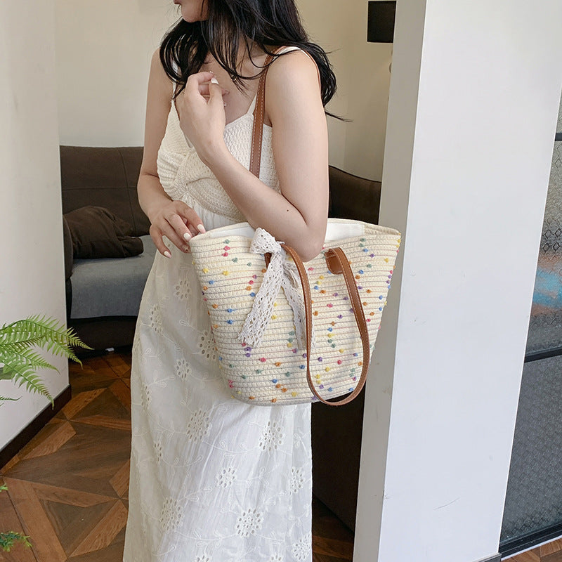 Trendy Large Woven Straw 2026 Spring Casual Unique Beach Shoulder Bag