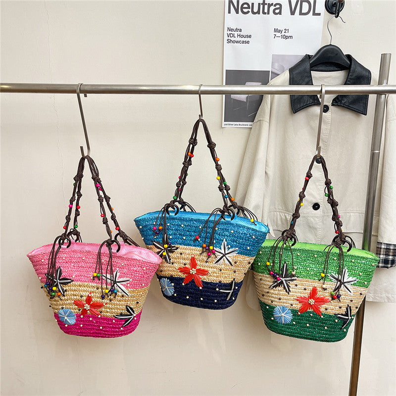 Women 2026 New Spring Beach Straw Ethnic Large Woven Shoulder Handheld Bag