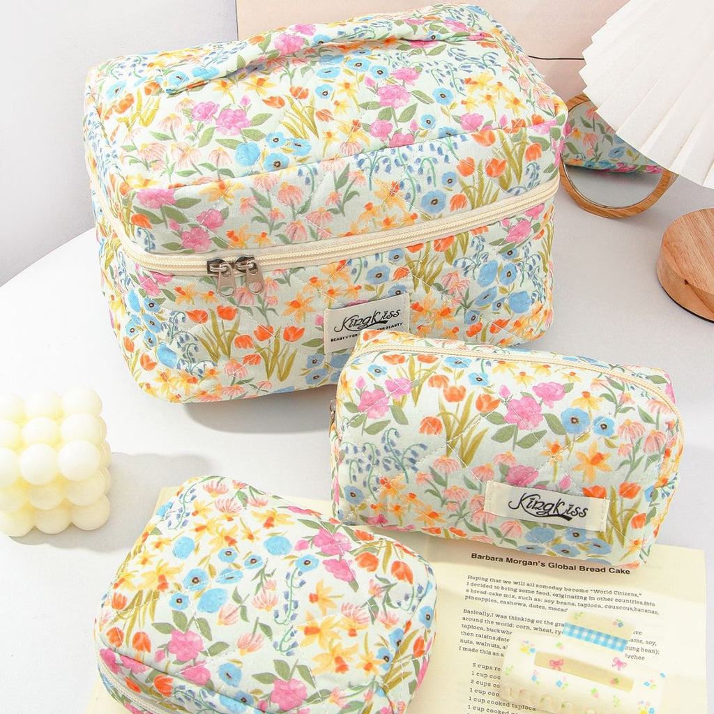 Floral Ins Quilted Cotton Cosmetic Bag