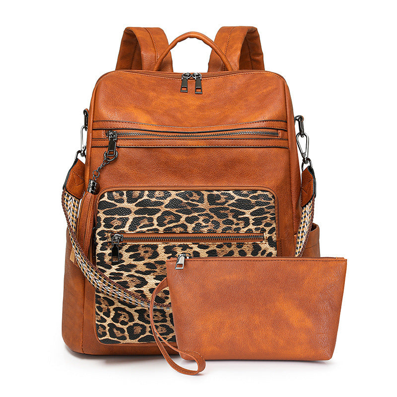 Women New Vintage Leopard Fashion Business Laptop Large Backpack