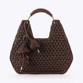 Boho Woven Paper To pHandle Crochet Handbag with Tassel Charm