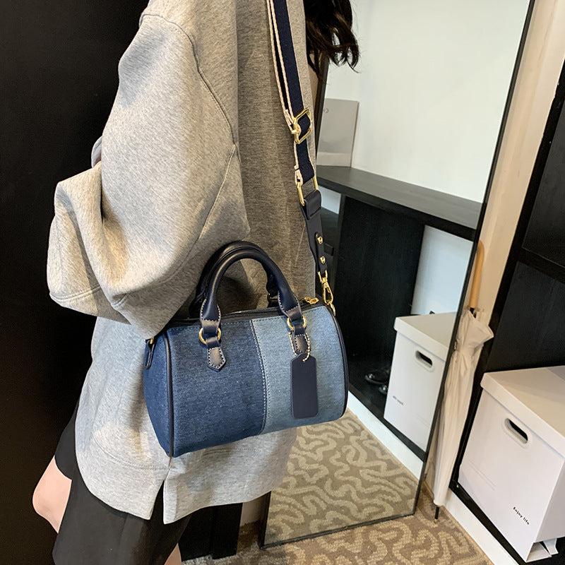 2026 Women Denim Patchwork Puffer Pillow Shoulder Bag