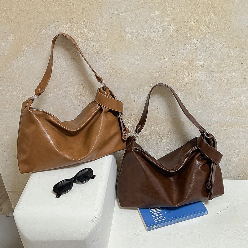 Slouchy PU Leather Hobo Bag with Statement Strap