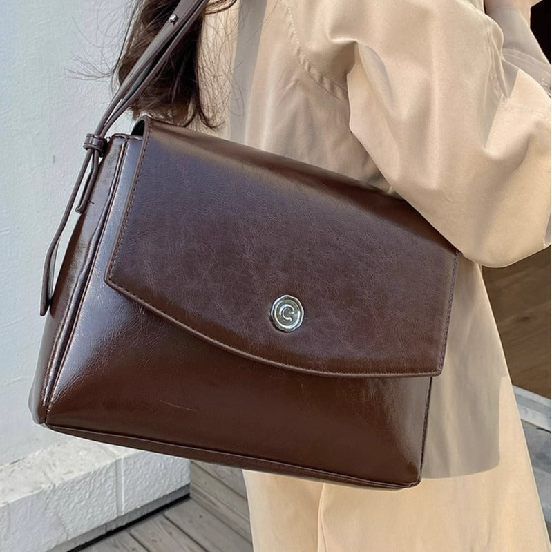 Vintage Leather-Look Flap Adjustable Shoulder Crossbody Bag