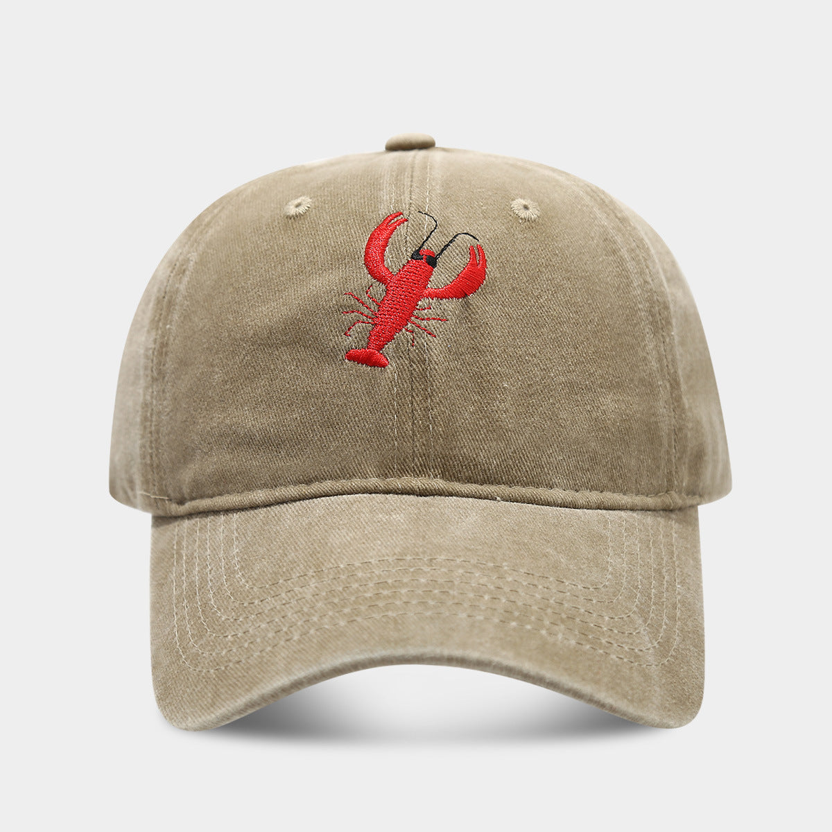 Retro Lobster Embroidered Washed Baseball Cap