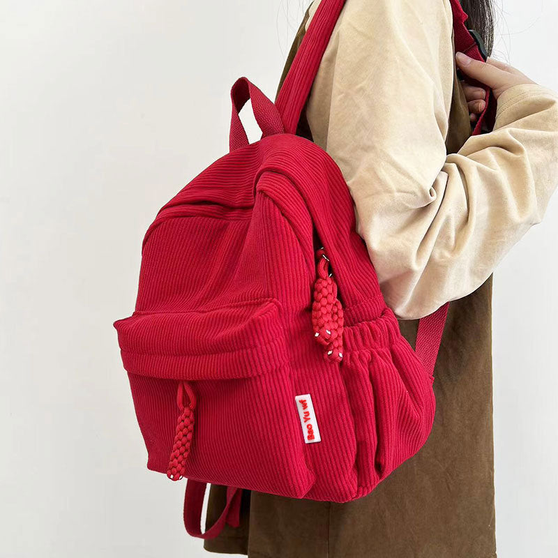 Women Corduroy  Japanese Style Casual Minimalist Small Backpack