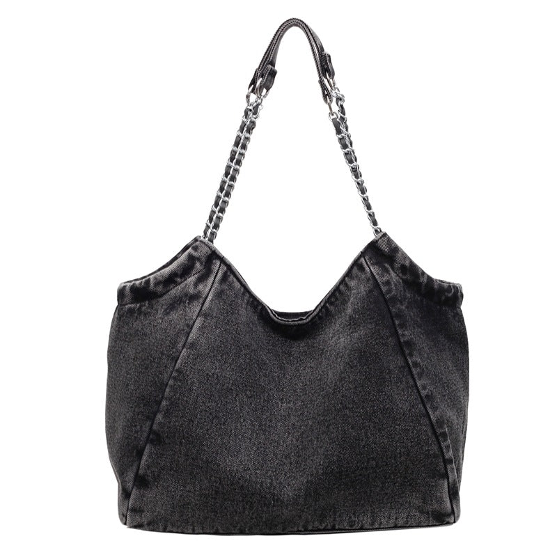 Cross-Border Denim Bag For Women 2025 New Fashion Chain Shoulder Crossbody Bag Large Capacity Commuter Tote Bag
