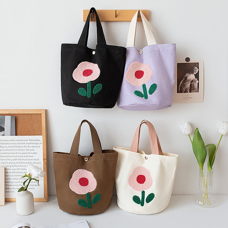 Women Embroidered Canvas Large Lunch Handheld Streetwear Bag