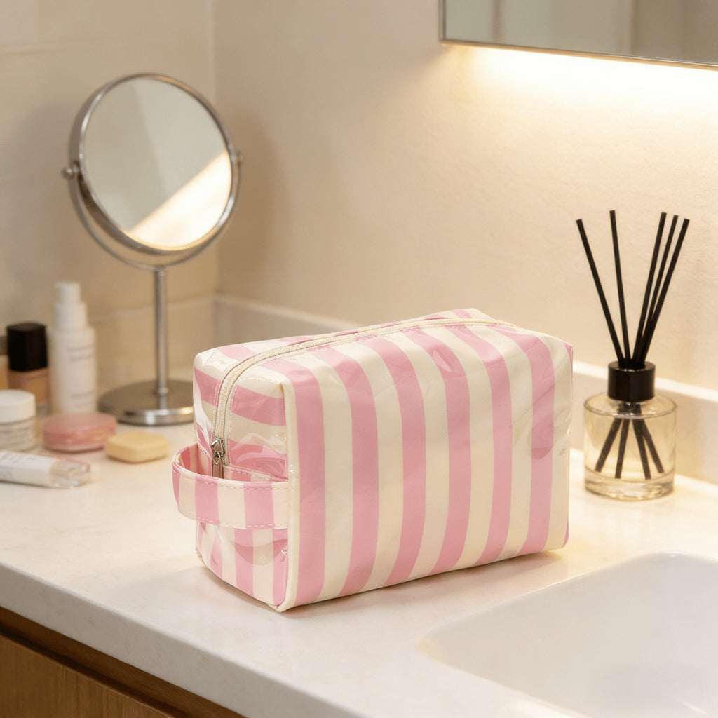 Large-Capacity Striped Travel Cosmetic Bag