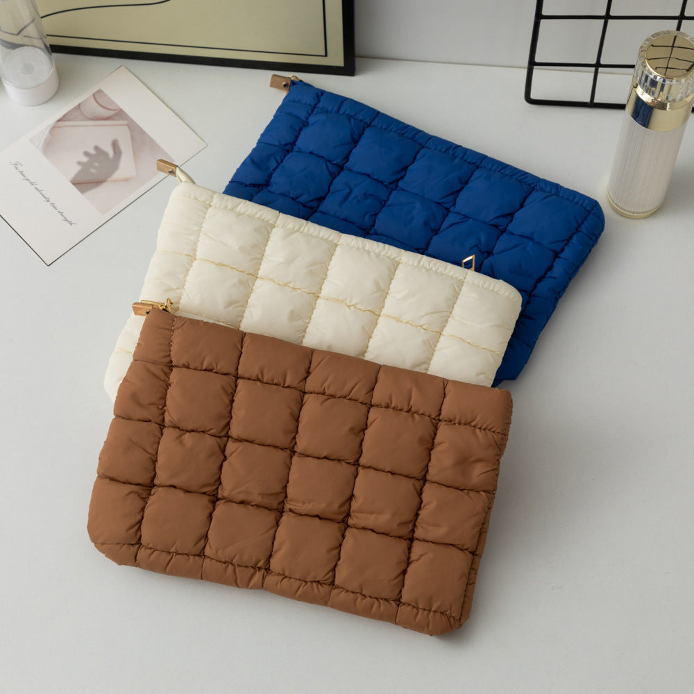 Pleated Solid Color Checkered Cosmetic Bag Versatile Small Clutch