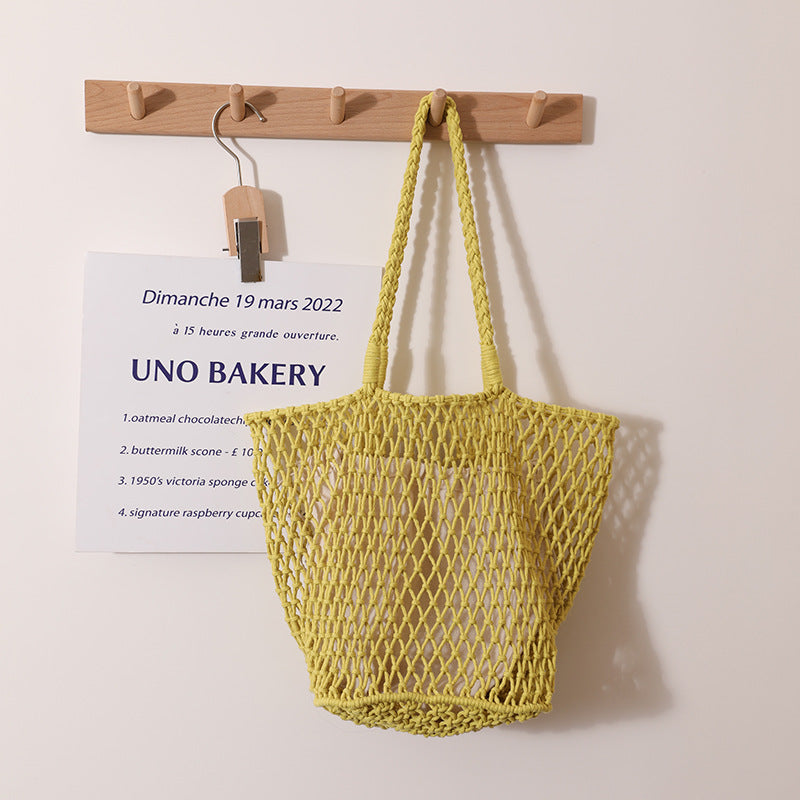 Women Simple Cotton Woven Large Mesh Shoulder Handmade Beach Bag