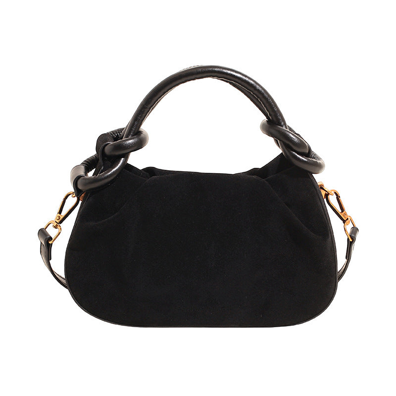 Vintage Suede-Look Mini Satchel Bag with Knotted Handle