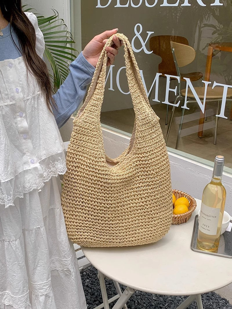 Women Straw Beach Shoulder Hand-Woven Large Capacity Bag