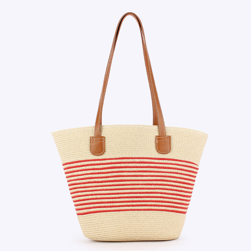 Women Striped Handwoven Large Capacity Tote Holiday Bag