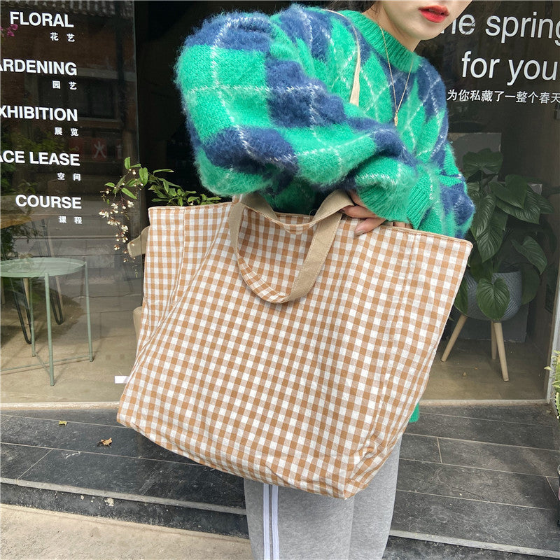 2026 Women Casual Simple Plaid Reversible Tote Bag