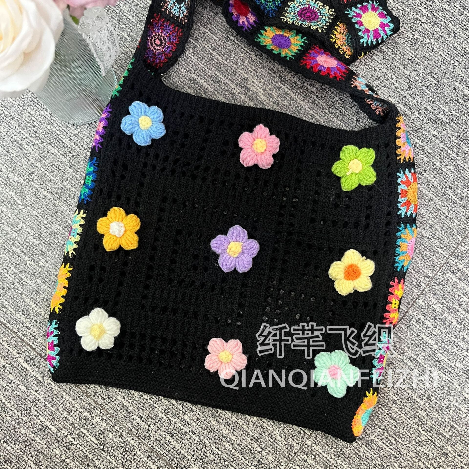 New Cross-Border Amazon Cross-Border Women'S Patchwork Knitted Hand Shoulder Bag Hot Sale Simple And Versatile Retro Knitted Bag
