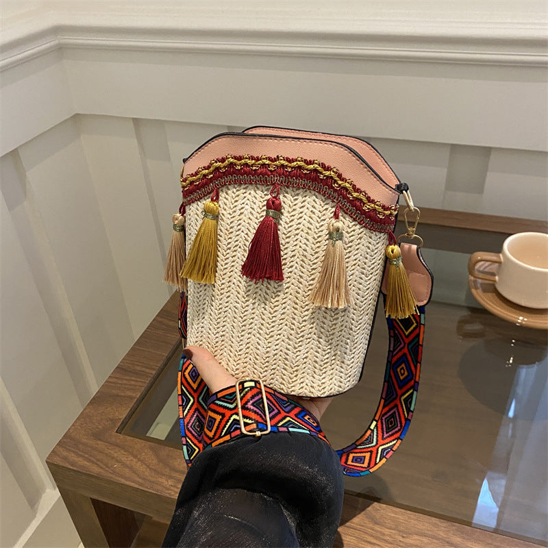 High-End Ethnic Woven Bucket Shoulder Bag