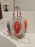 Crochet Fish Applique Pearl Strap Tote Bag