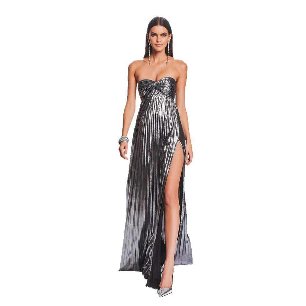 Elegant Textured Sexy Slit Wrap Evening Dress
